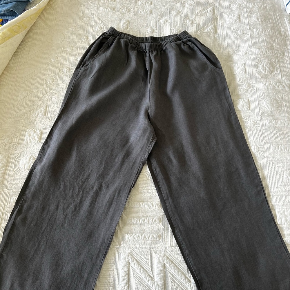 Flax Charcoal Gray Wide Leg Linen Pants